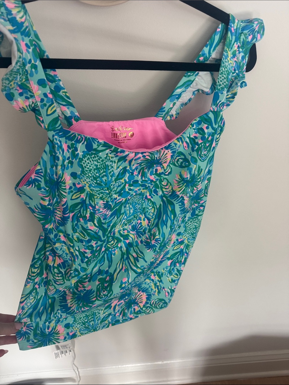 Lilly Pulitzer Turquoise Floral Ruffle-Strap Camisole